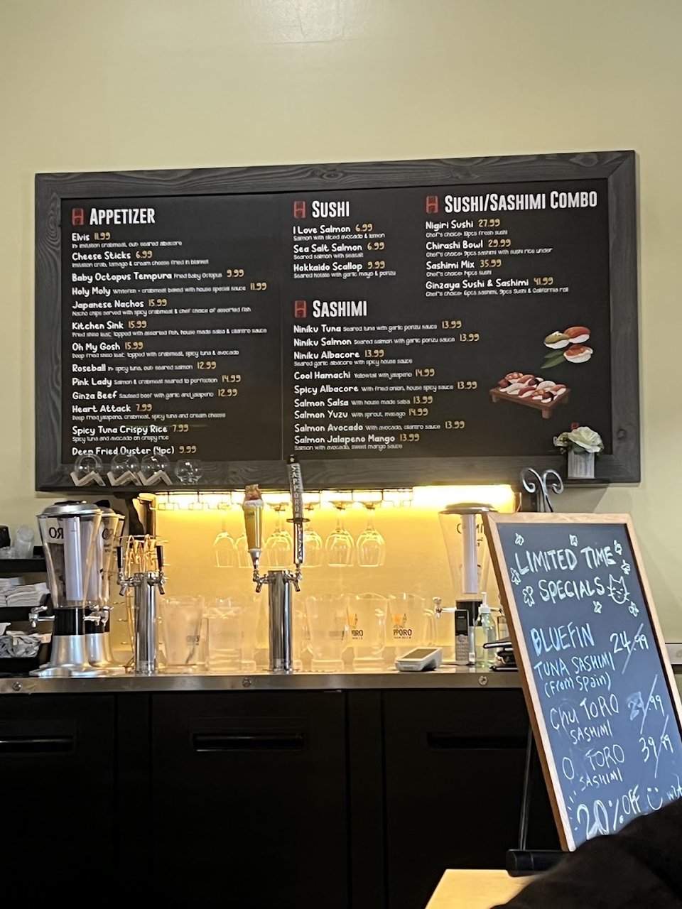 Menu page for sashimi specials.